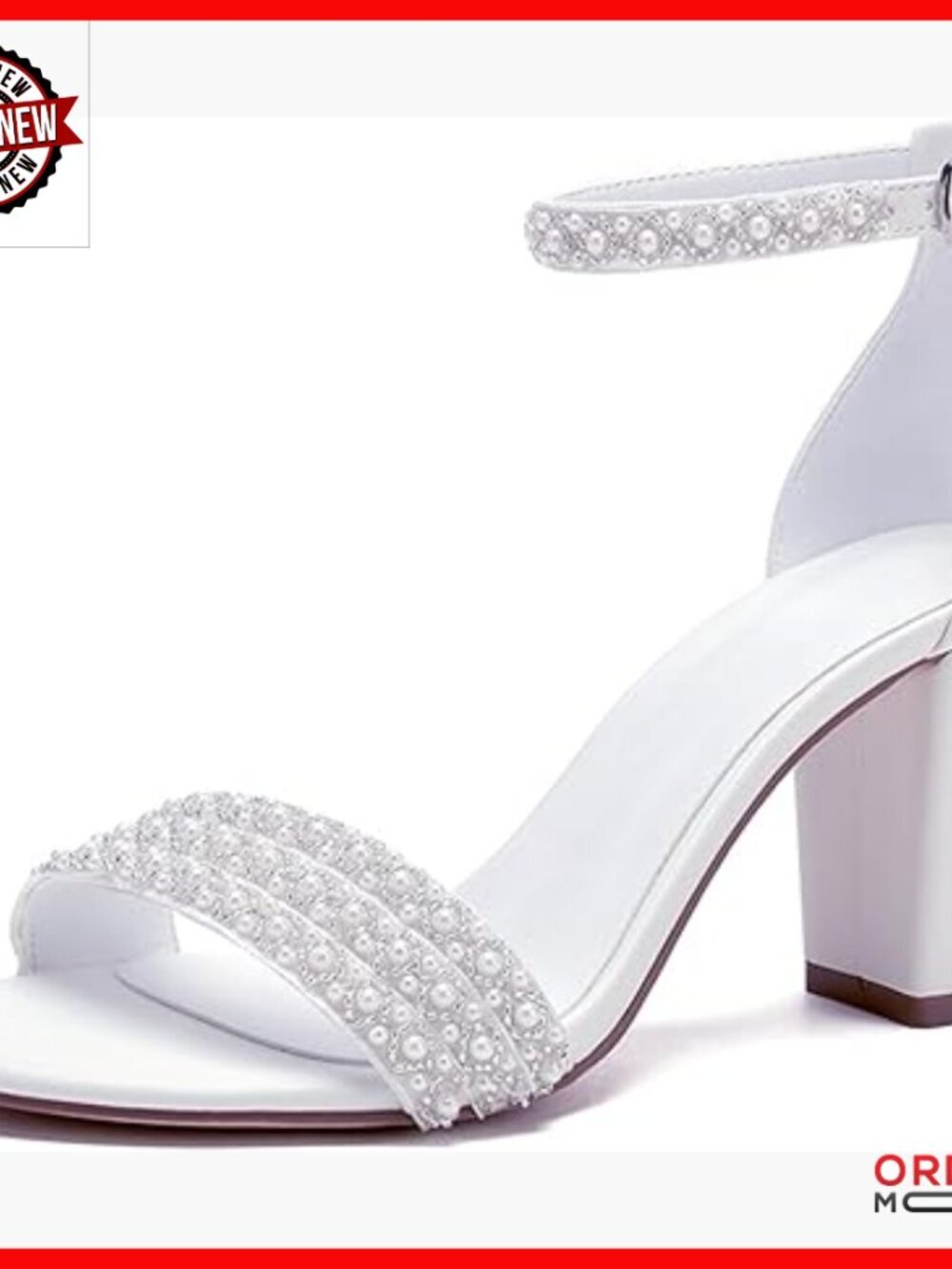 Open Toe Chunky Heel Pumps with Ankle Buckle and Pearls for Wedding Party